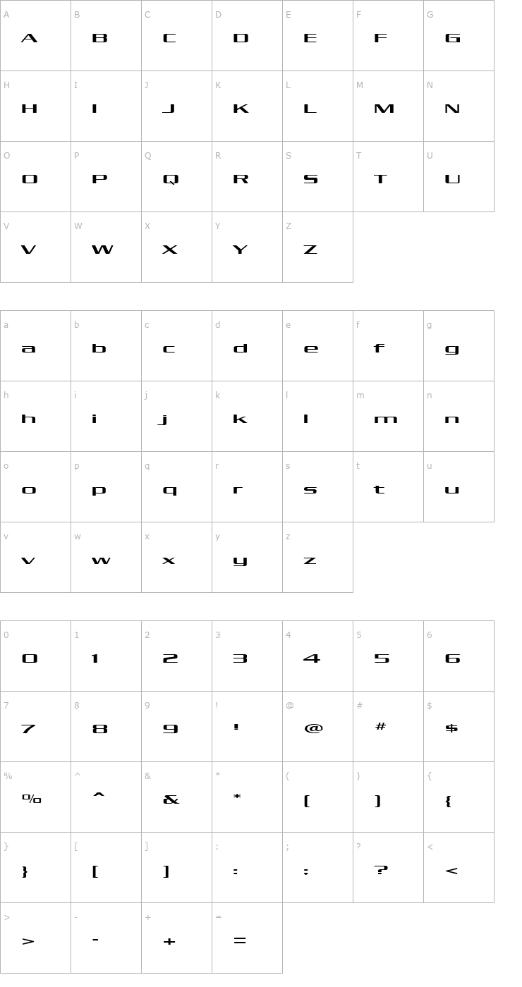 Character Map Kubra_medium Font