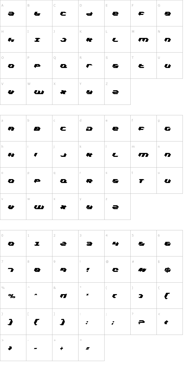 Character Map Kubrick Extra Condensed Font