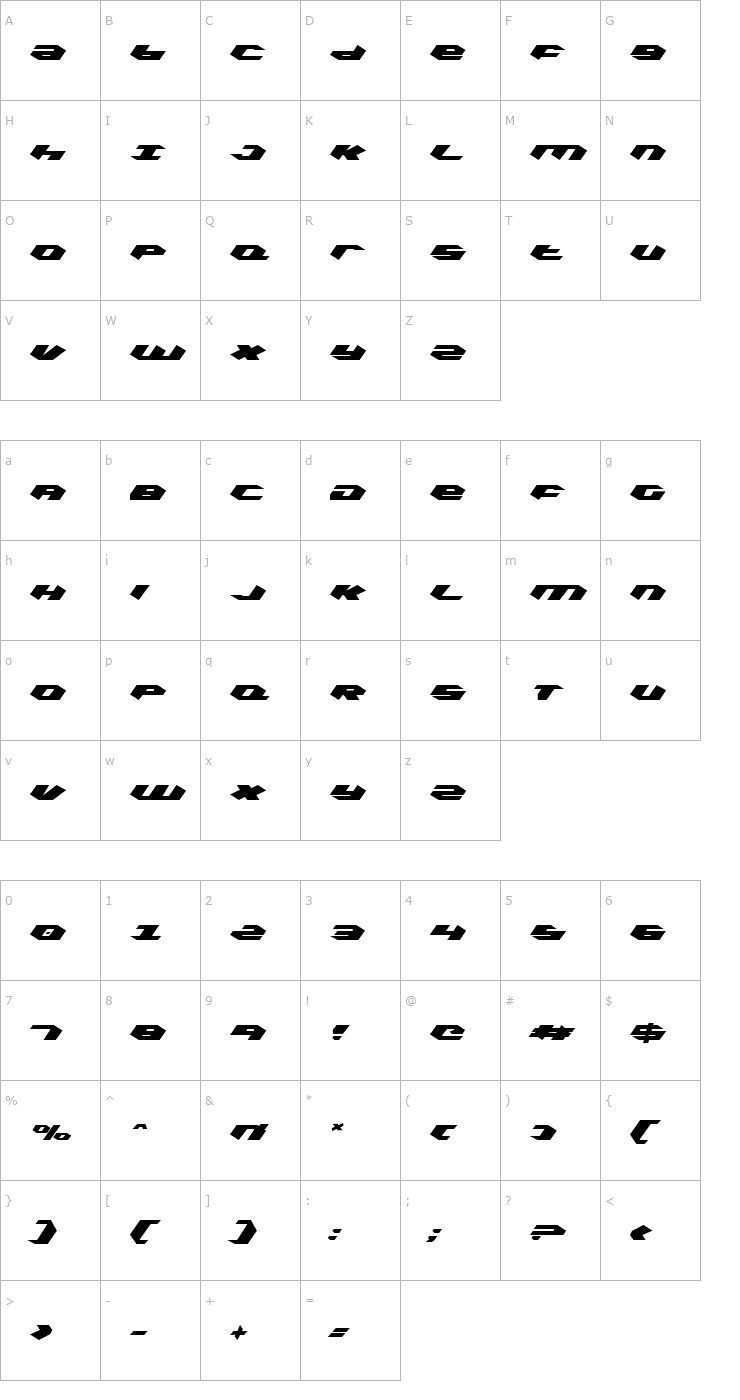 Character Map Kubrick Font