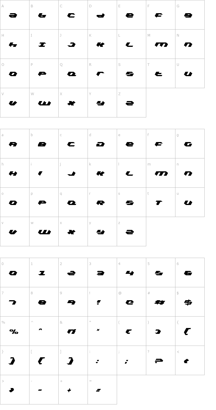 Character Map Kubrick Light Condensed Font