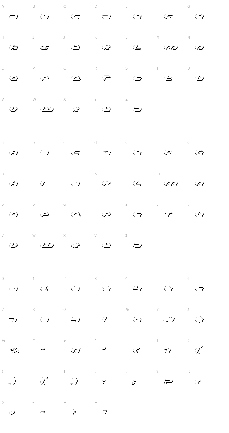 Character Map Kubrick Shadow Condensed Font