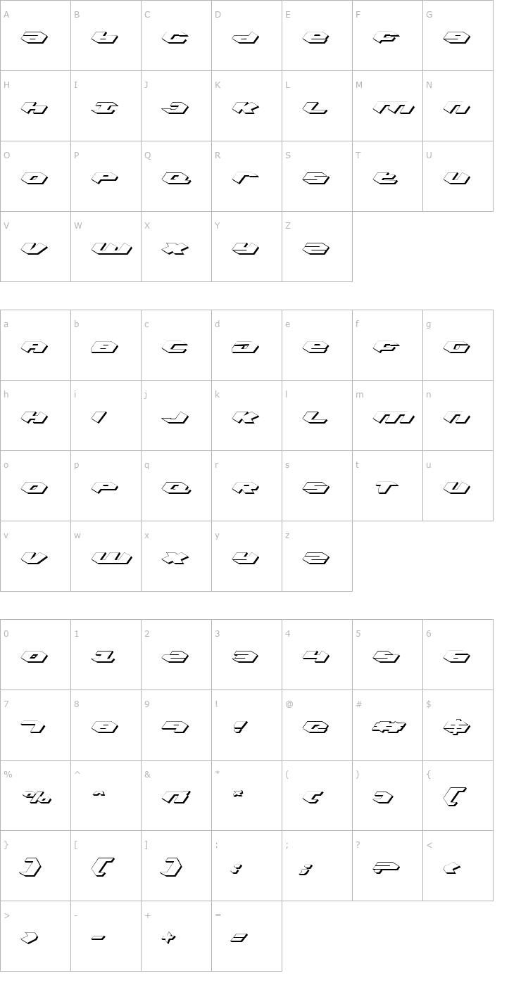 Character Map Kubrick Shadow Font