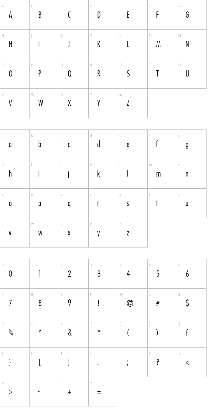 Character Map Kudos Light Condensed SSi Extra Light Condensed Font