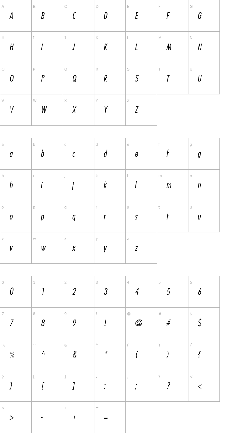 Character Map Kudos Light Condensed SSi Normal Font