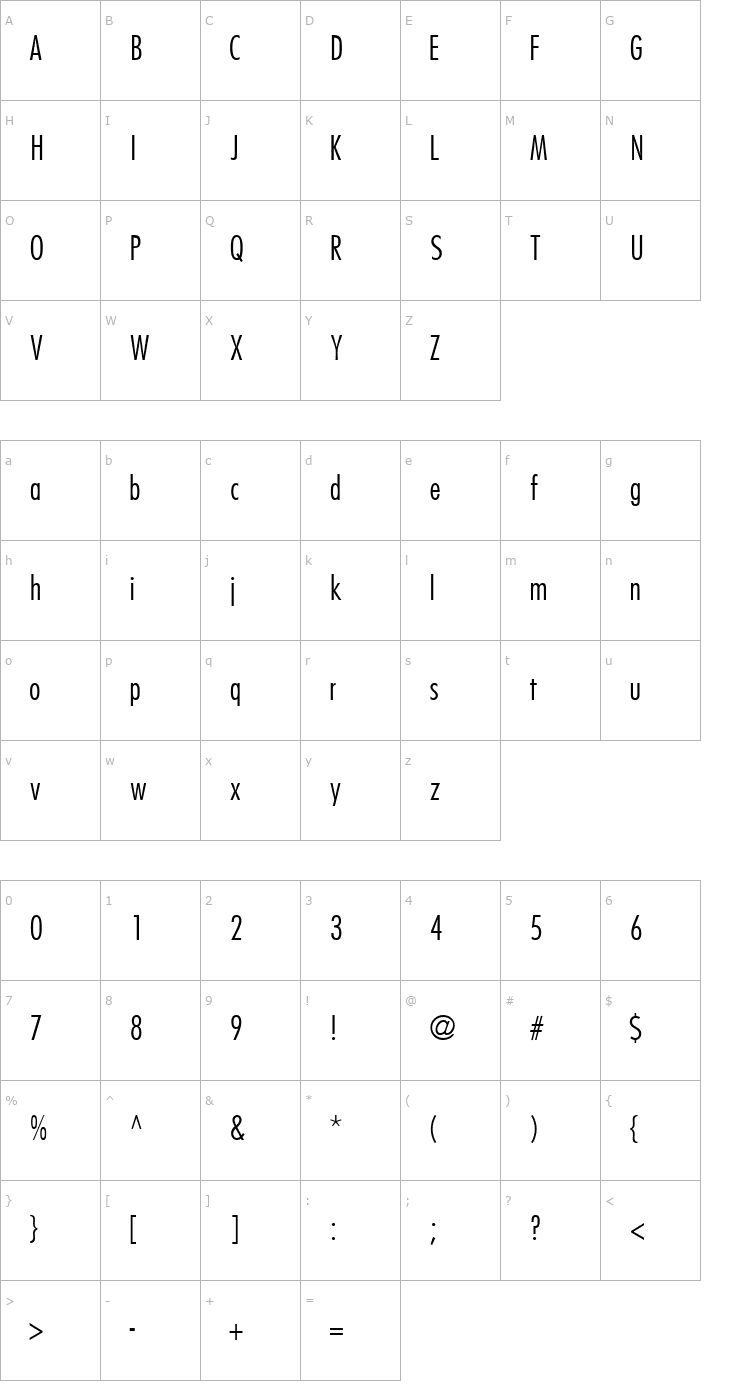 Character Map KudosLightCondSSK Bold Font