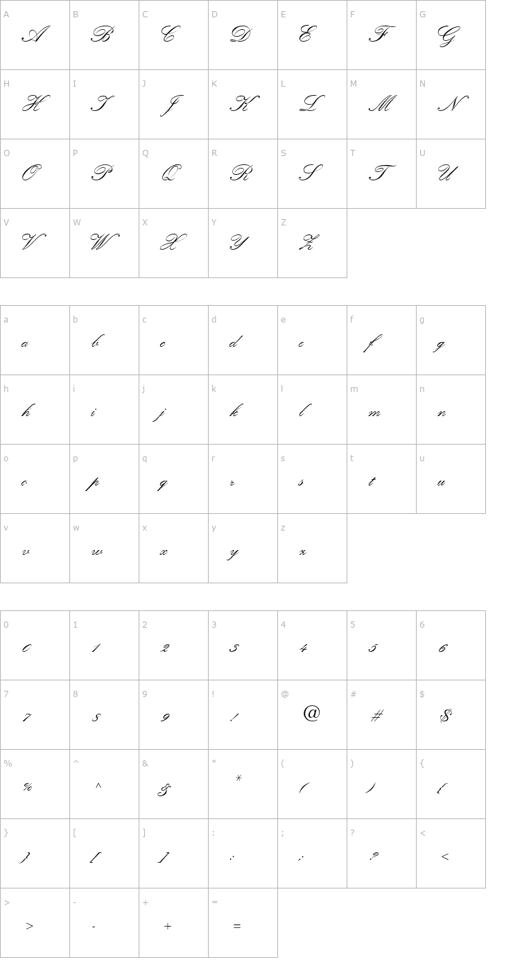 Character Map Kuenstler Script Bold Font