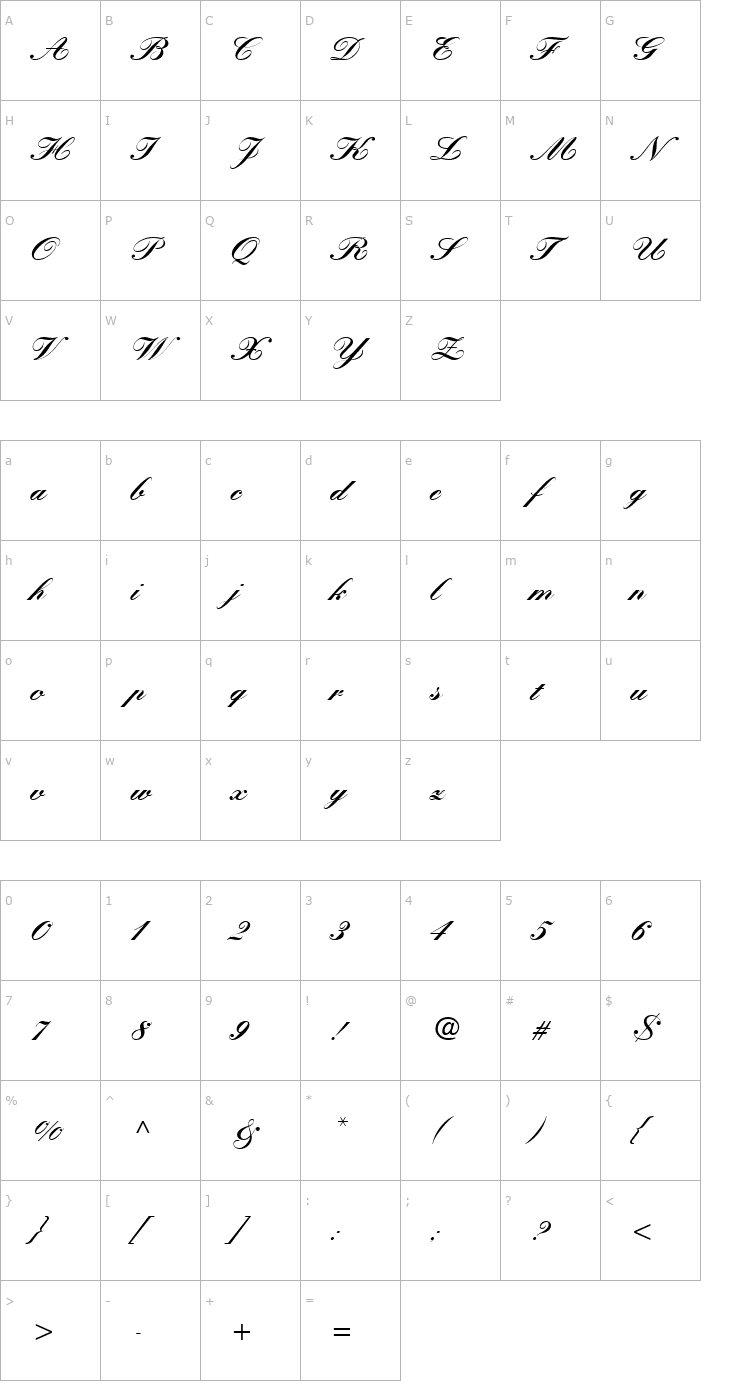 Character Map KuenstlerScript Black Font