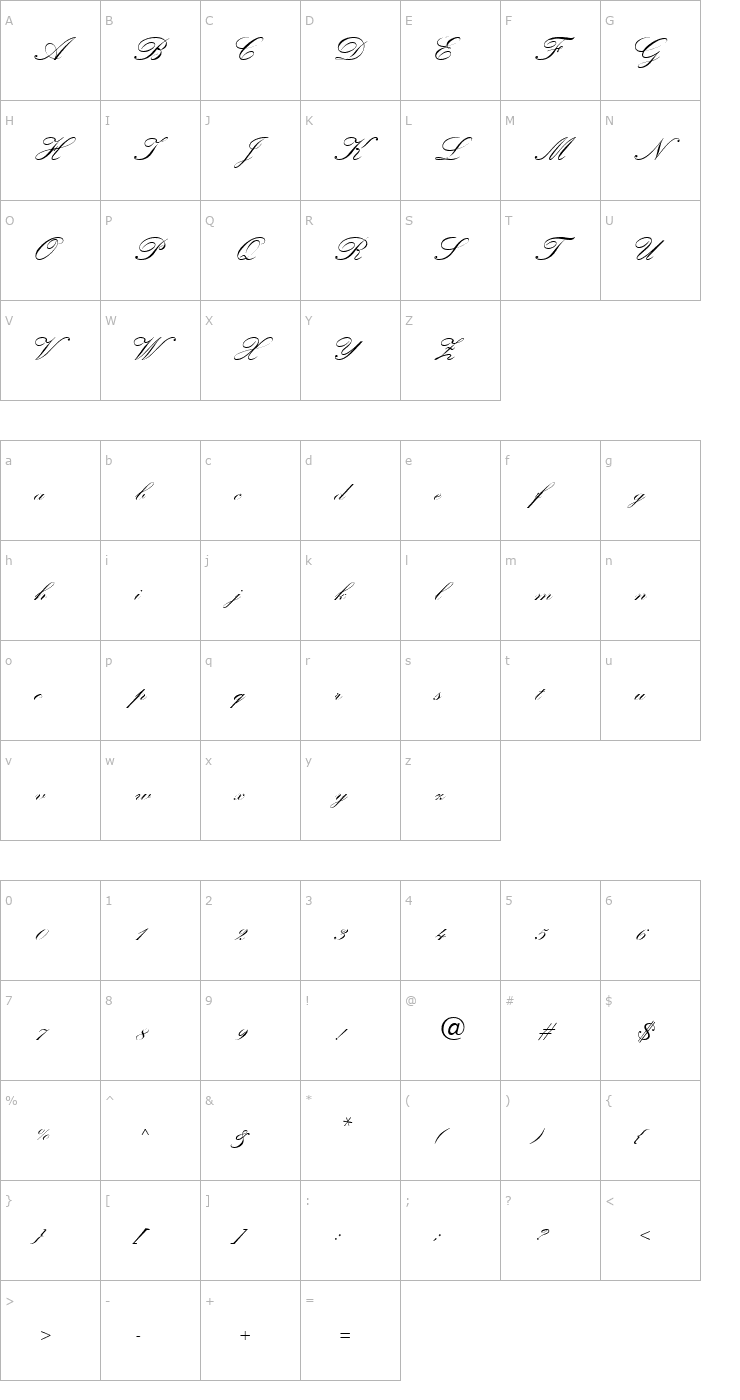 Character Map KuenstlerScriptTwoBold Font