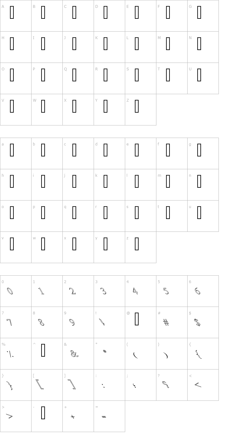 Character Map Kufi Outline Shaded Font