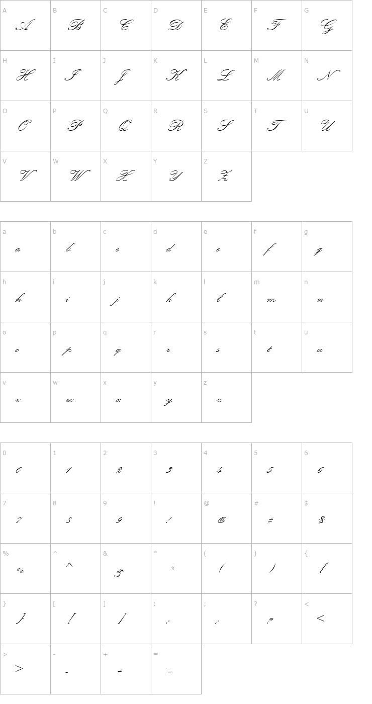 Character Map Kunstler Script Font