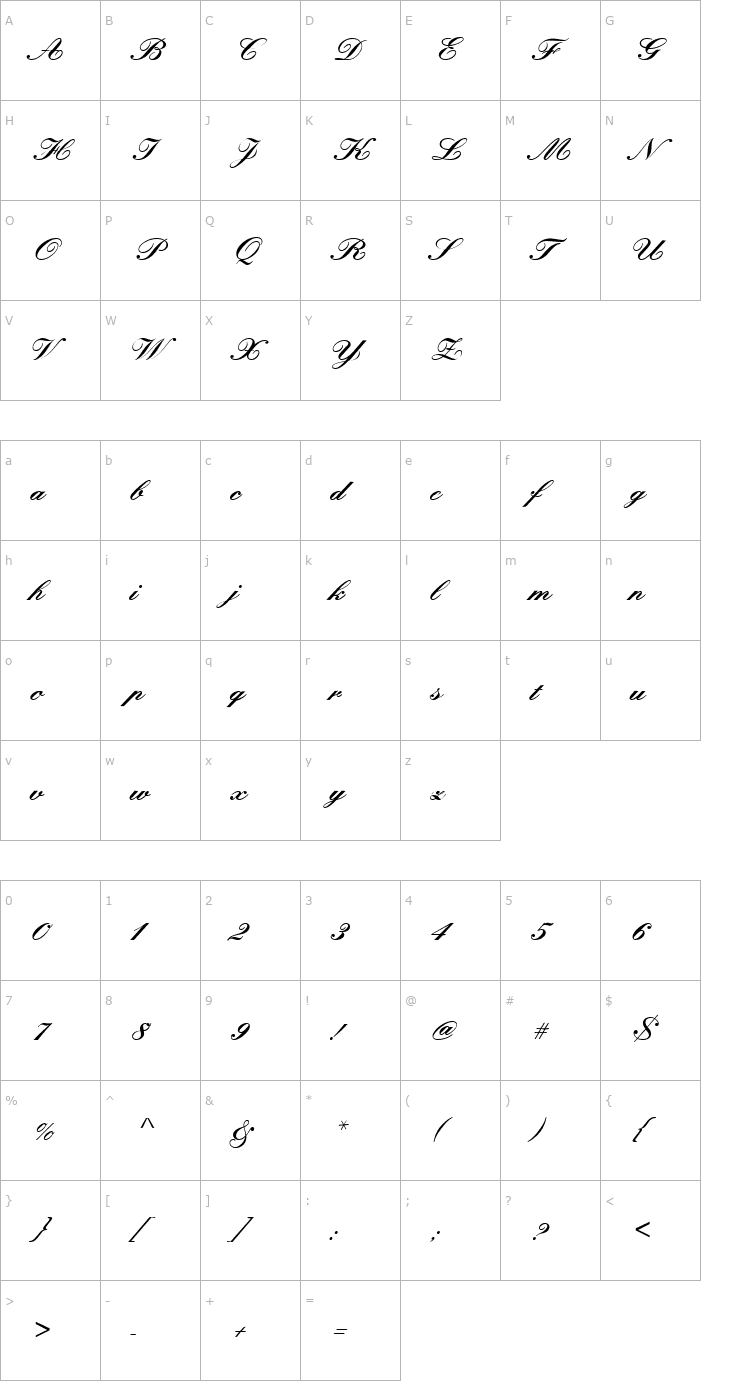 Character Map KunstlerschreibschDBol Font