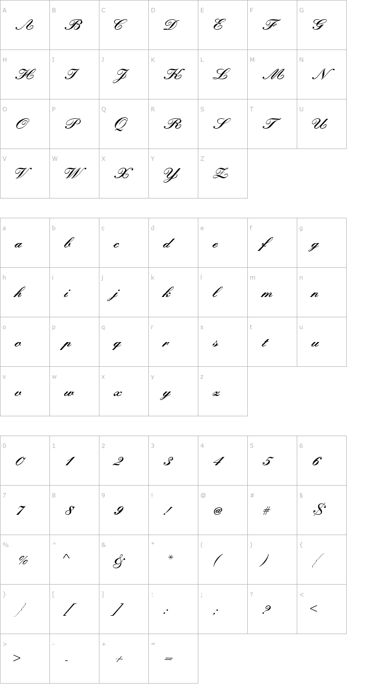 Character Map KunstlerschreibschJoiDBol Font