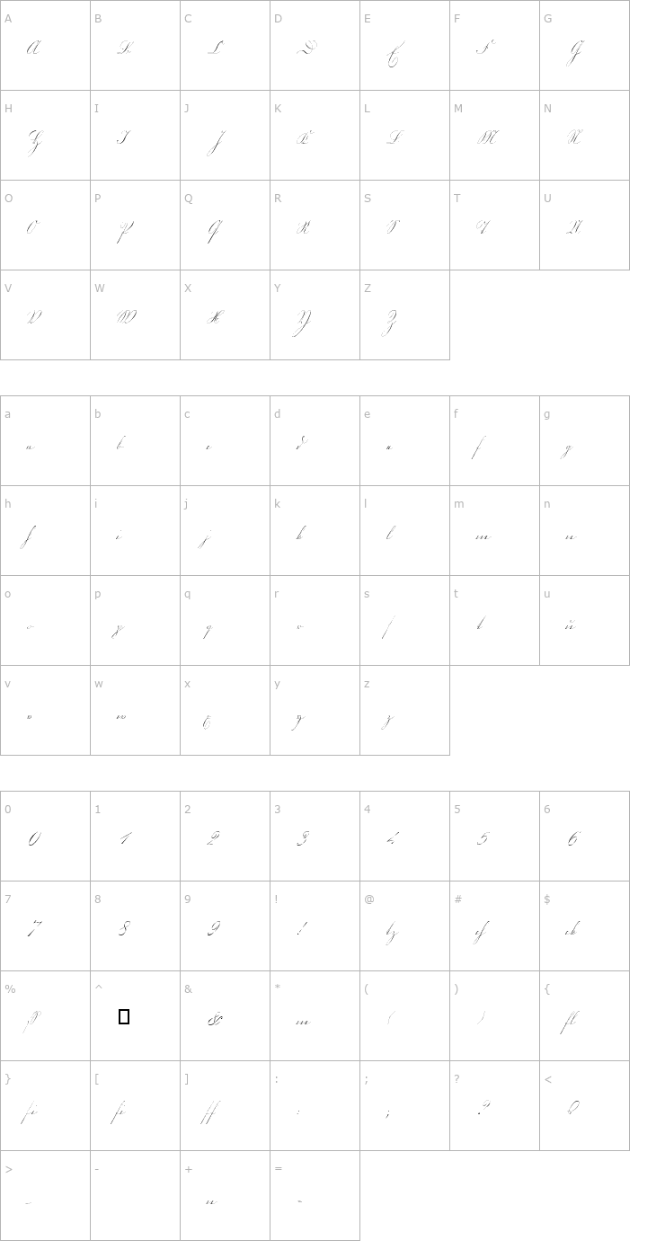 Character Map Kurrent Kupferstich Font