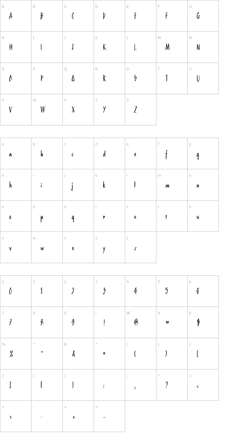 Character Map Kurtz Bold Font