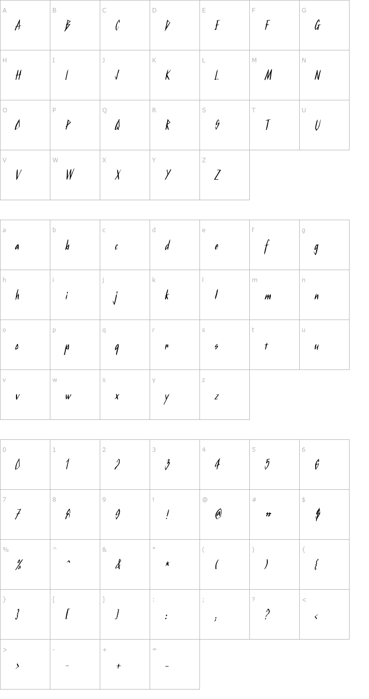 Character Map Kurtz BoldItalic Font