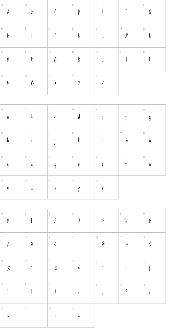 Character Map Kurtz Font