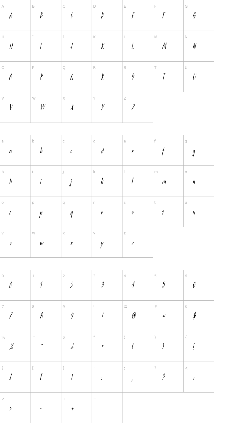 Character Map Kurtz Italic Font