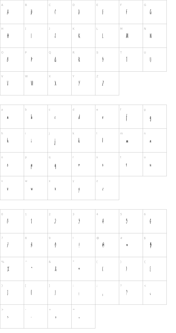 Character Map KurtzCondensed Font