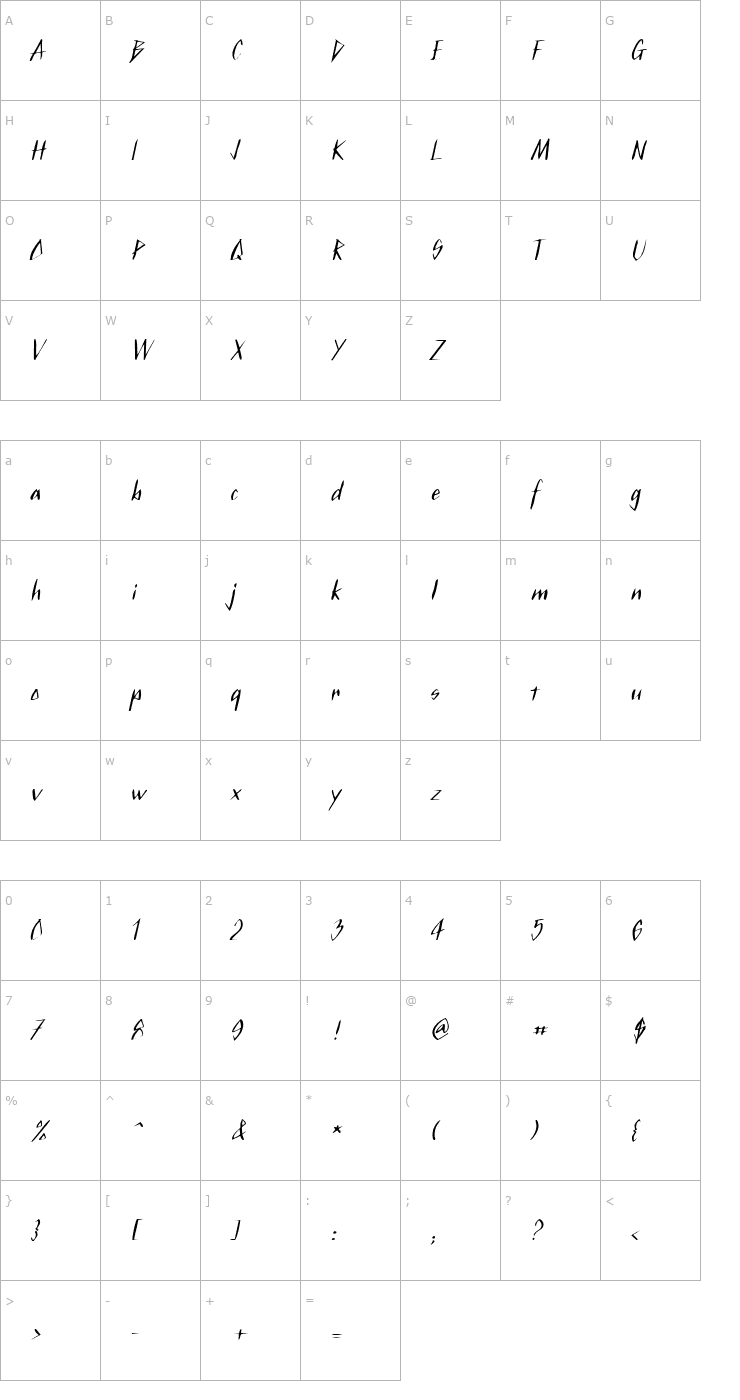 Character Map KurtzExtended Italic Font