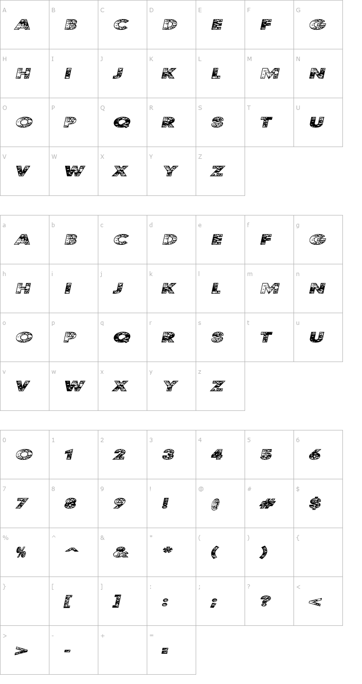 Character Map Kustom Kar Font