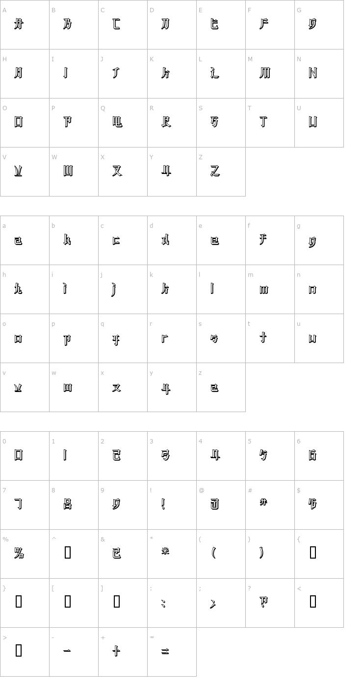 Character Map KZ BLADERUNNER 2 Font