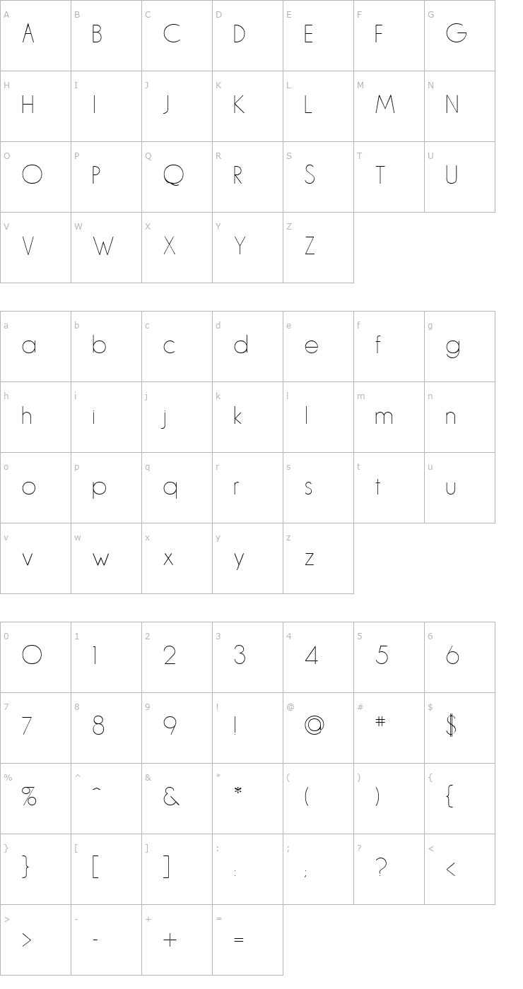 Character Map L & C Hairline Regular Font