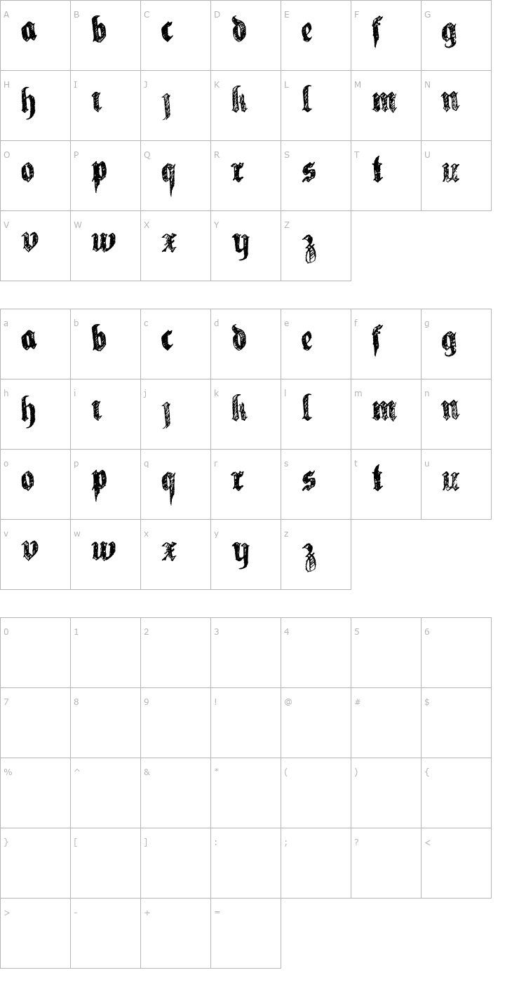 Character Map La Fraktouille Font