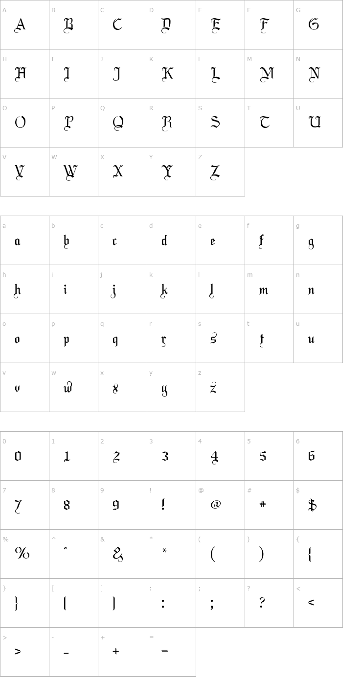 Character Map LaBrit Font