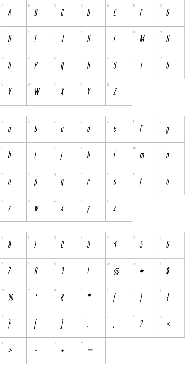 Character Map Labtop Secundo Bold Italic Font