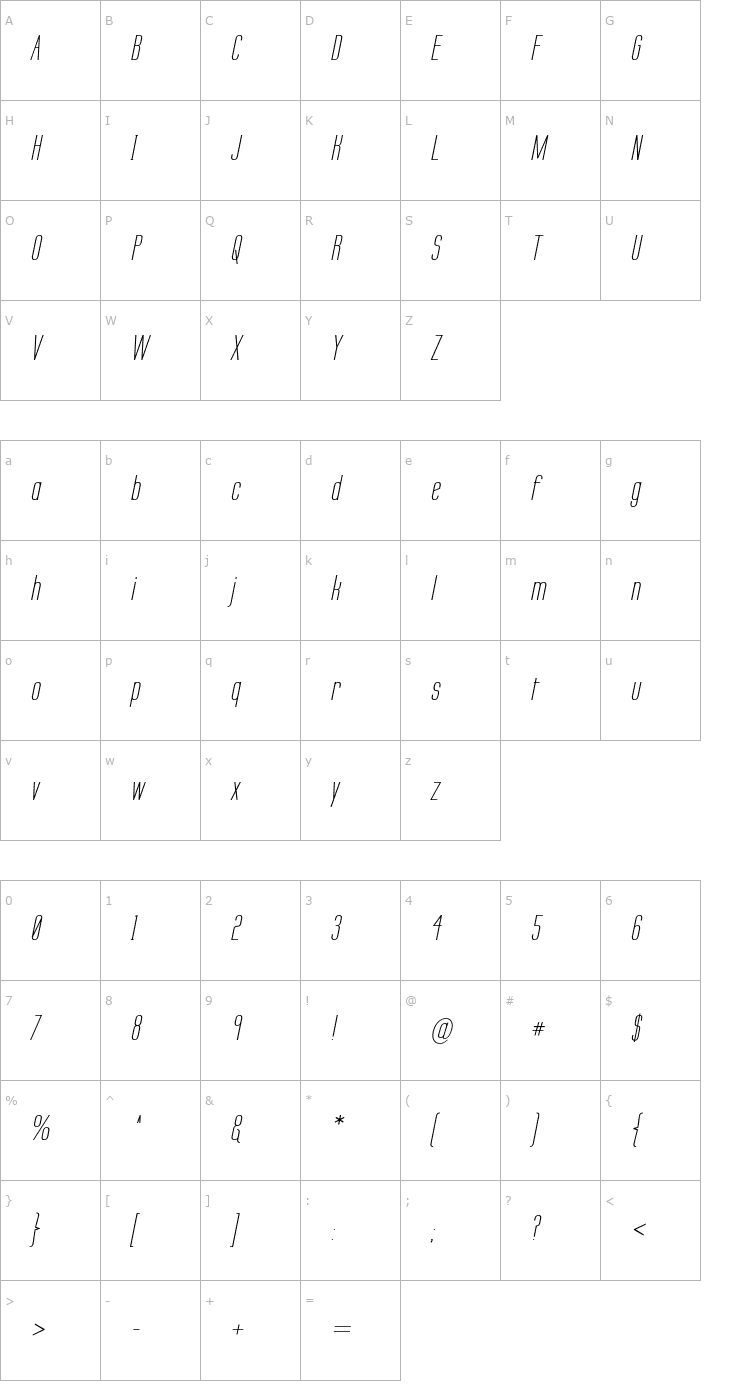 Character Map Labtop Secundo Italic Font
