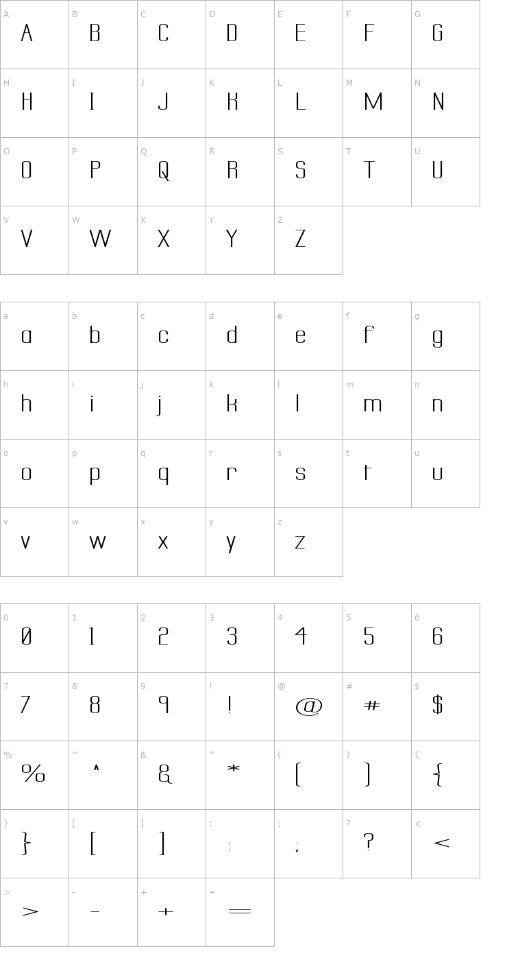 Character Map Labtop Secundo Superwide Font