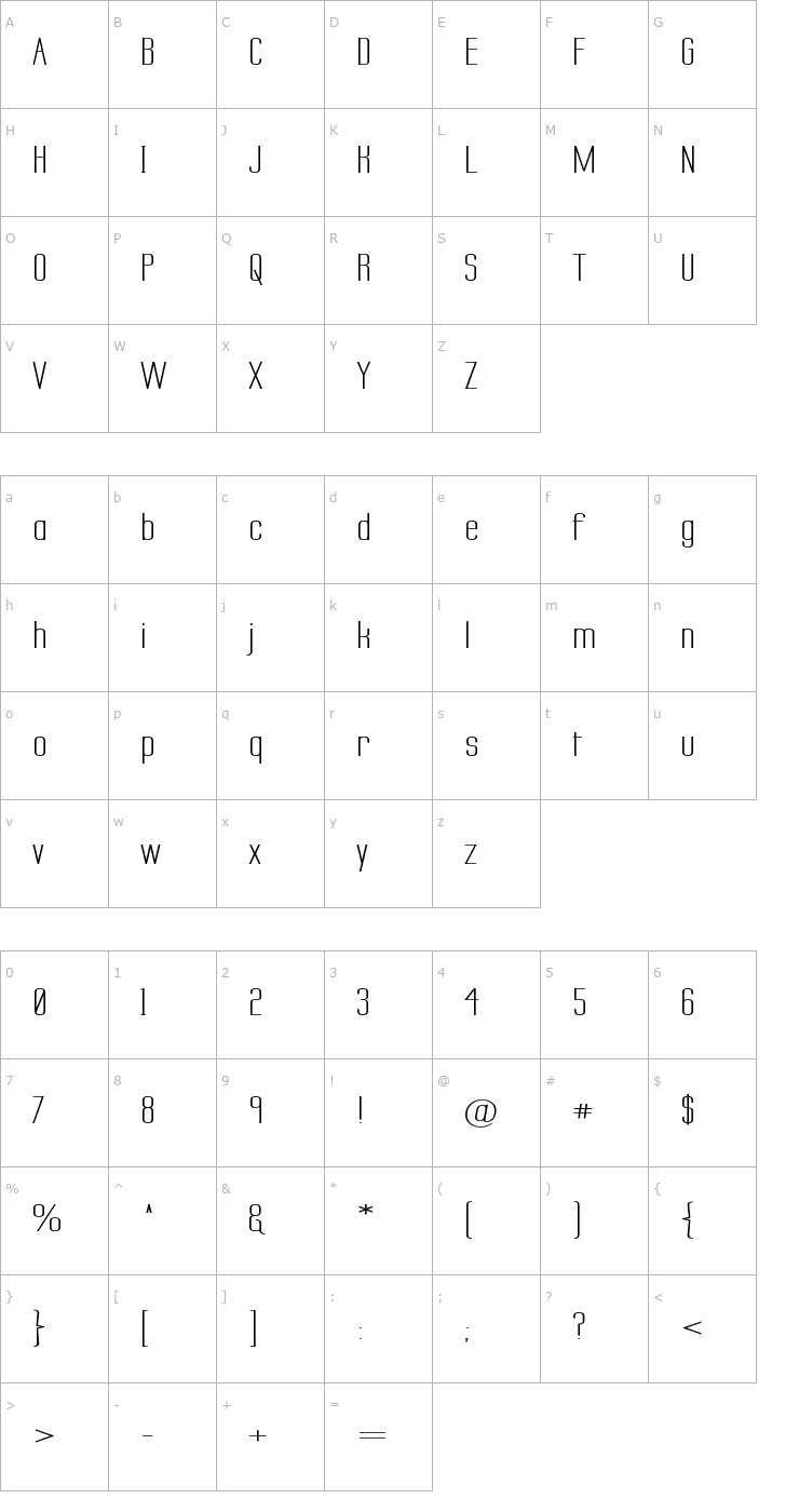 Character Map Labtop Secundo Wide Font