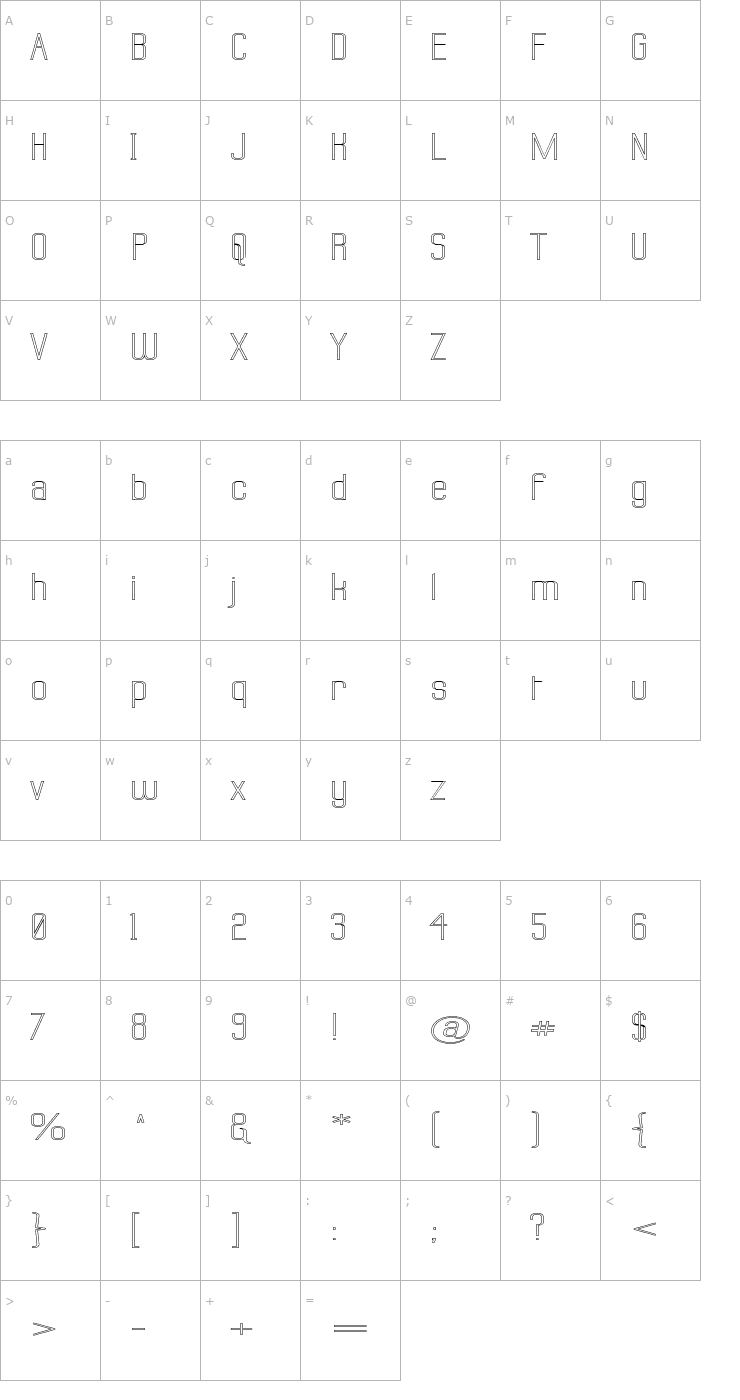 Character Map Labtop Superwide Outline Font