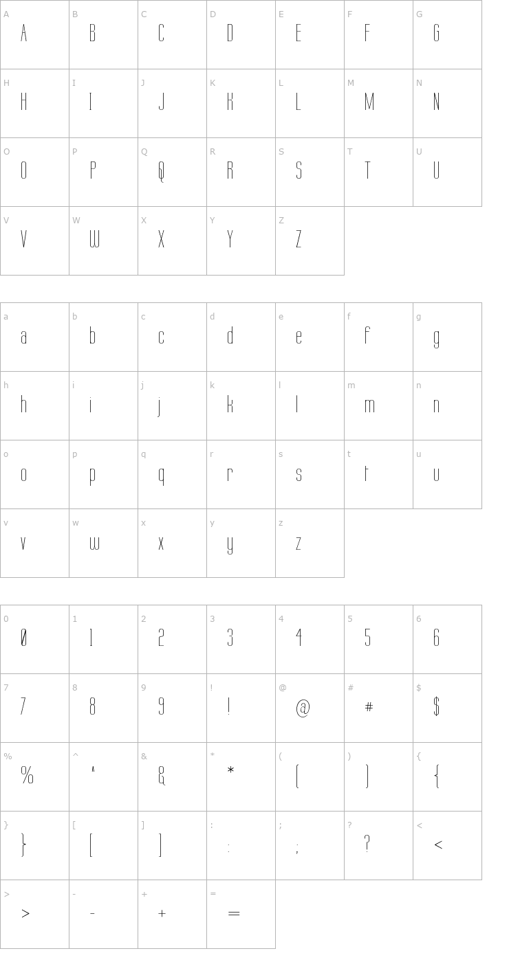 Character Map Labtop Thin Font