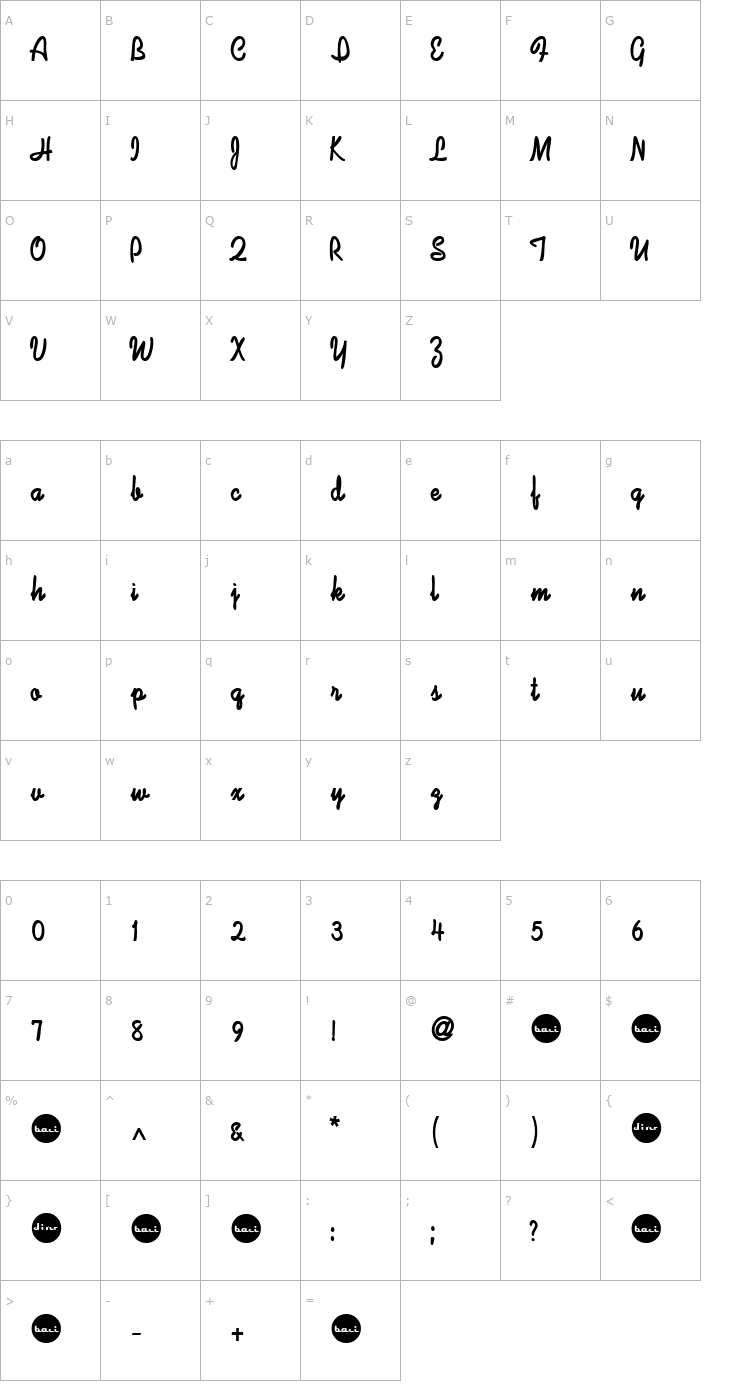 Character Map LaDolceVita Font