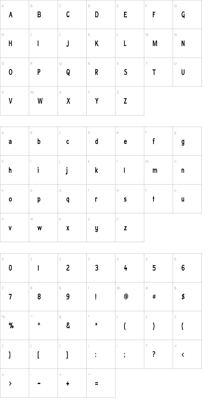 Character Map Lady Copra Narrow Font