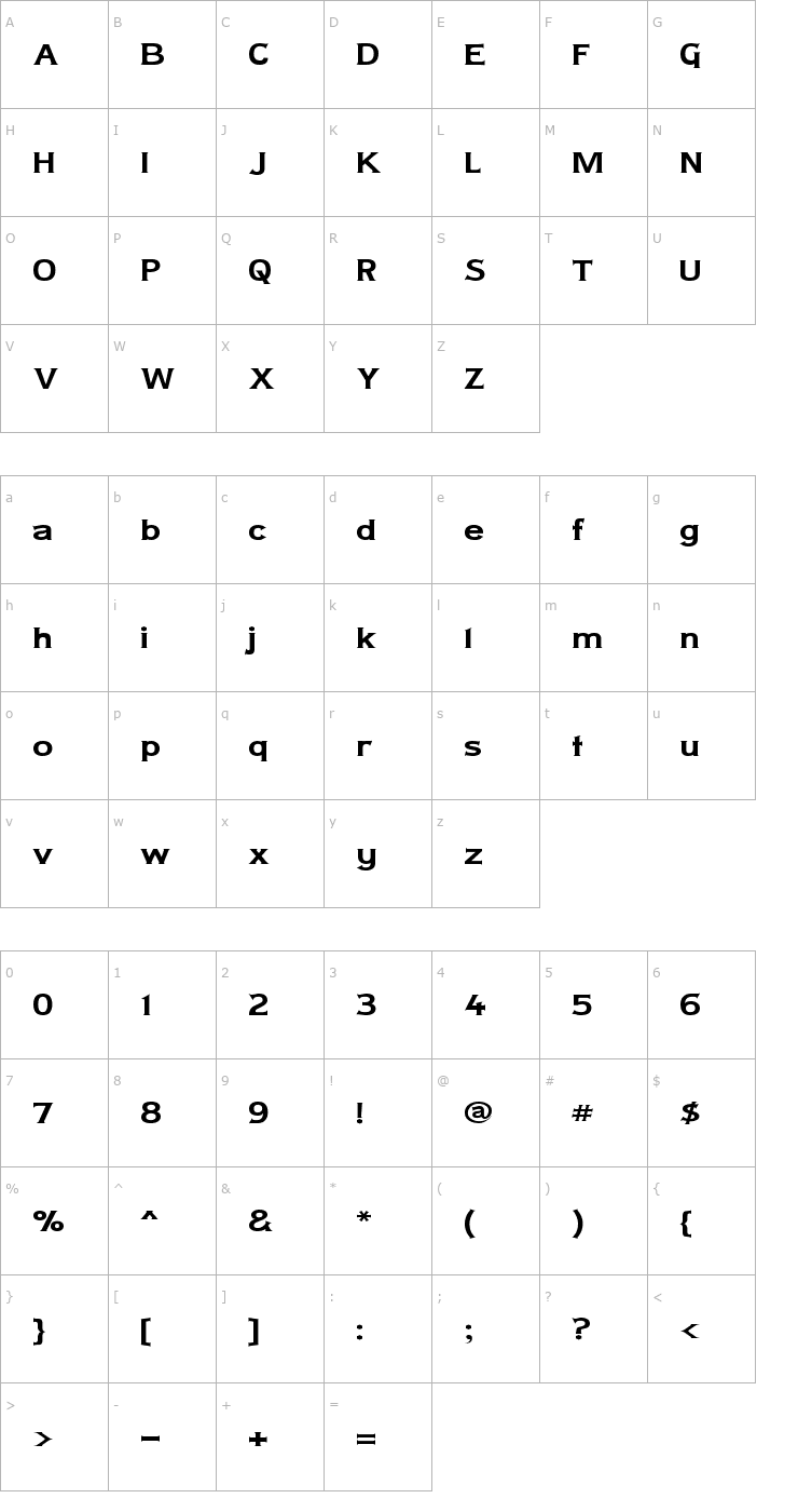 Character Map Lady Copra Wide Font