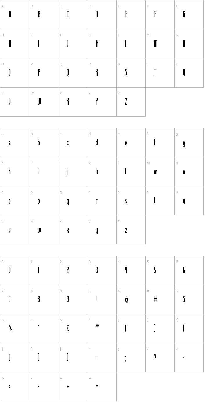 Character Map Lady Ice - Condensed Font