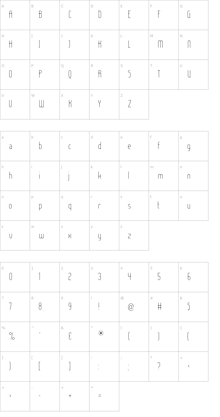 Character Map Lady Ice - Extra Light Font