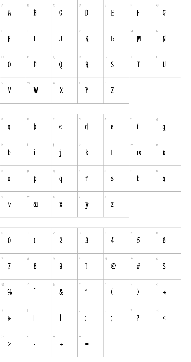 Character Map Lafayette Normal Font