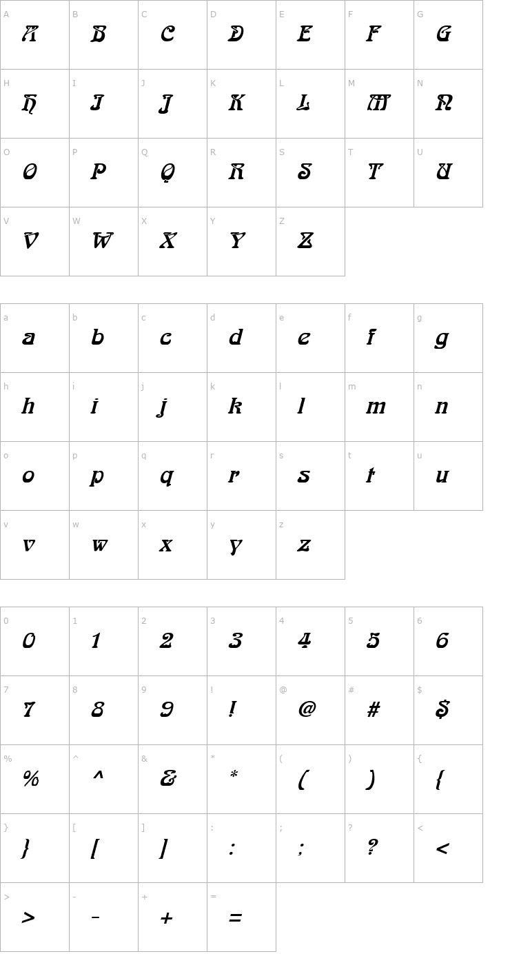 Character Map Lalique Italic Font