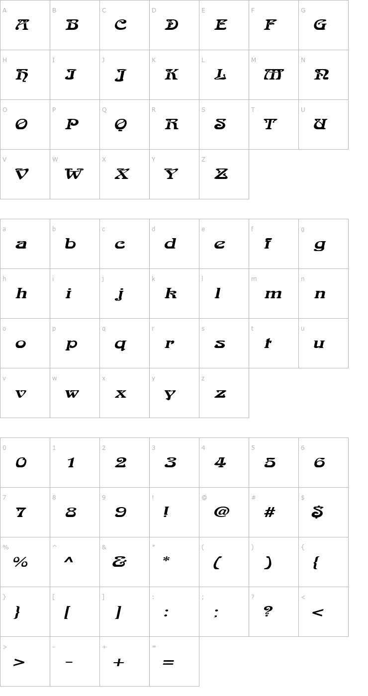 Character Map LaliqueExtended Italic Font