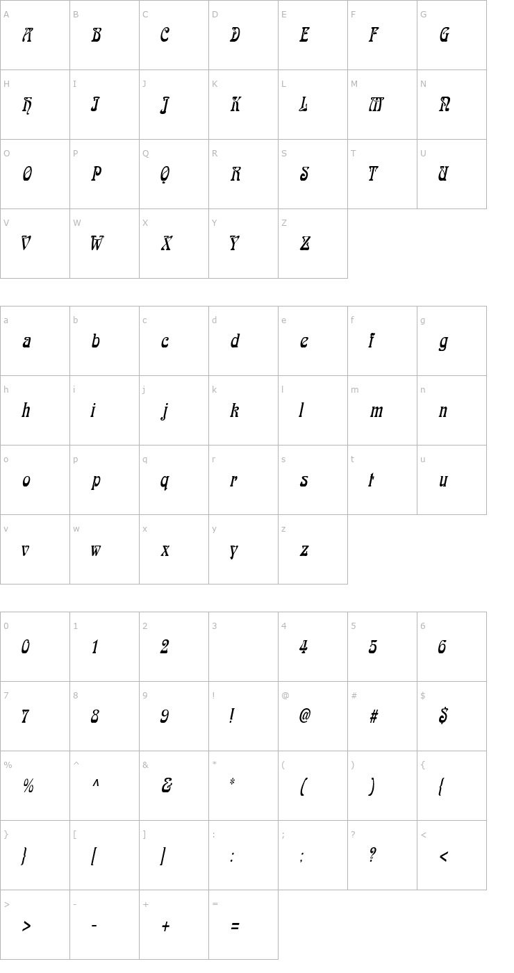 Character Map LaliqueLightItalic Font