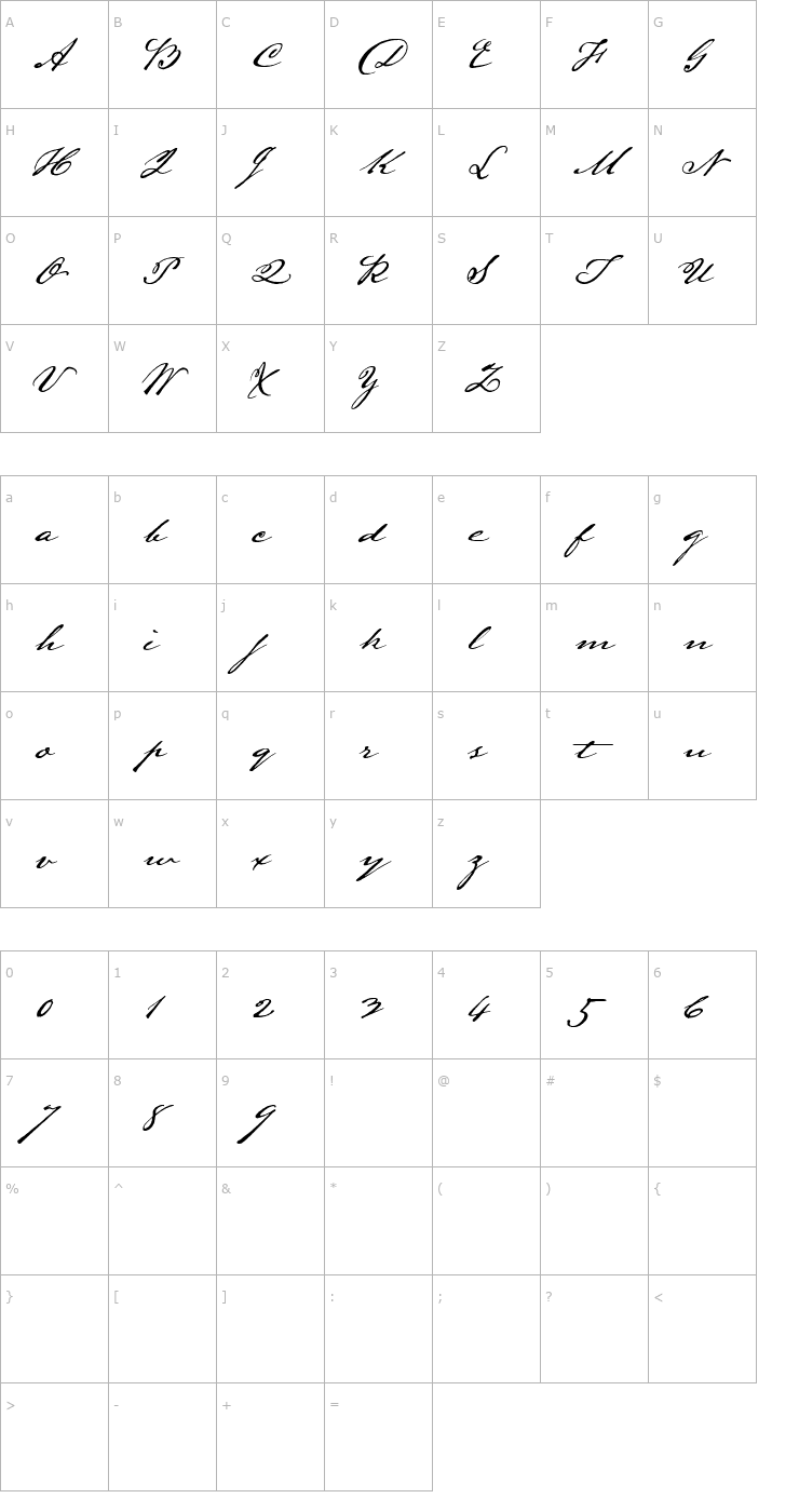 Character Map Lamar Pen completed Font