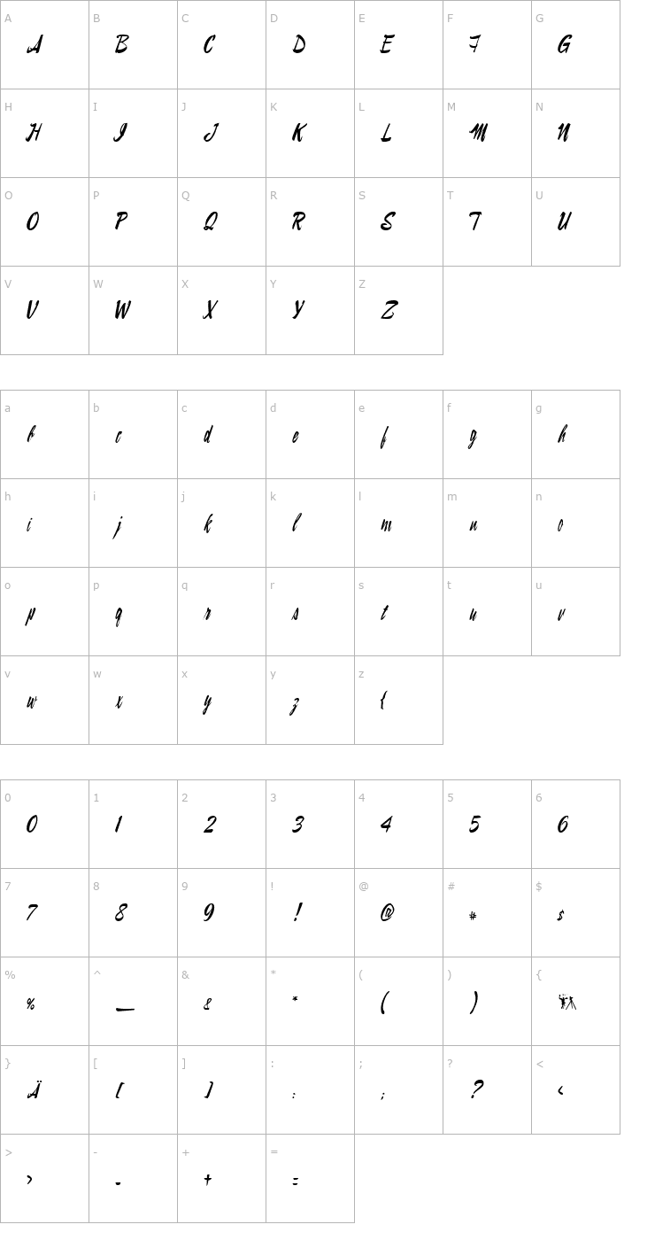 Character Map LampoonBrush2 Font