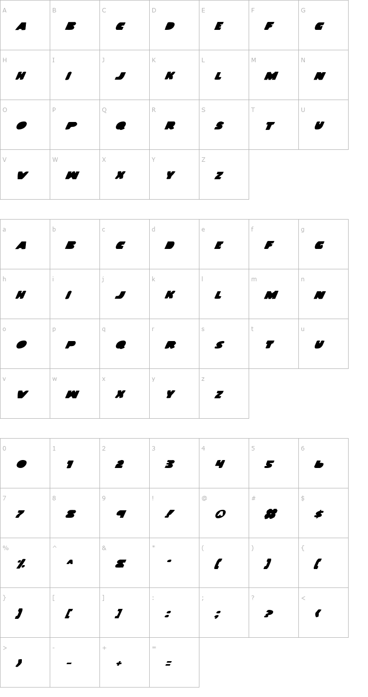 Character Map Land Whale Italic Font