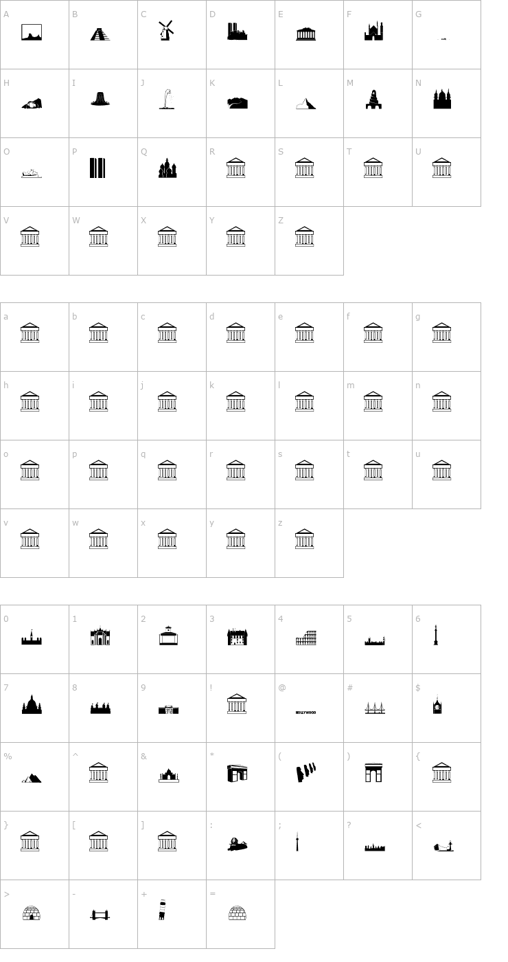 Character Map Landmarks Font