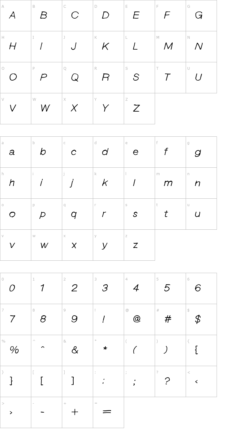 Character Map Langer Italic Font