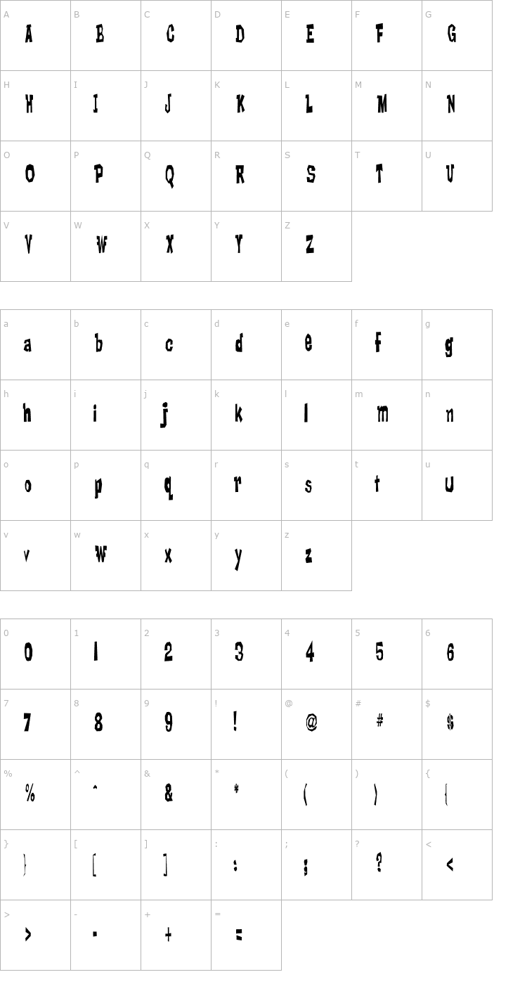 Character Map Lanky Bastard Font