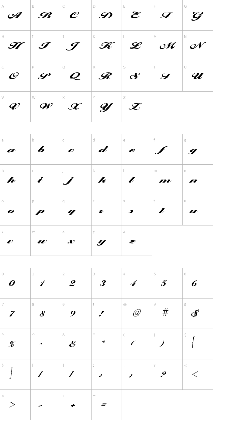 Character Map LarisimaExtrabold Regular Font